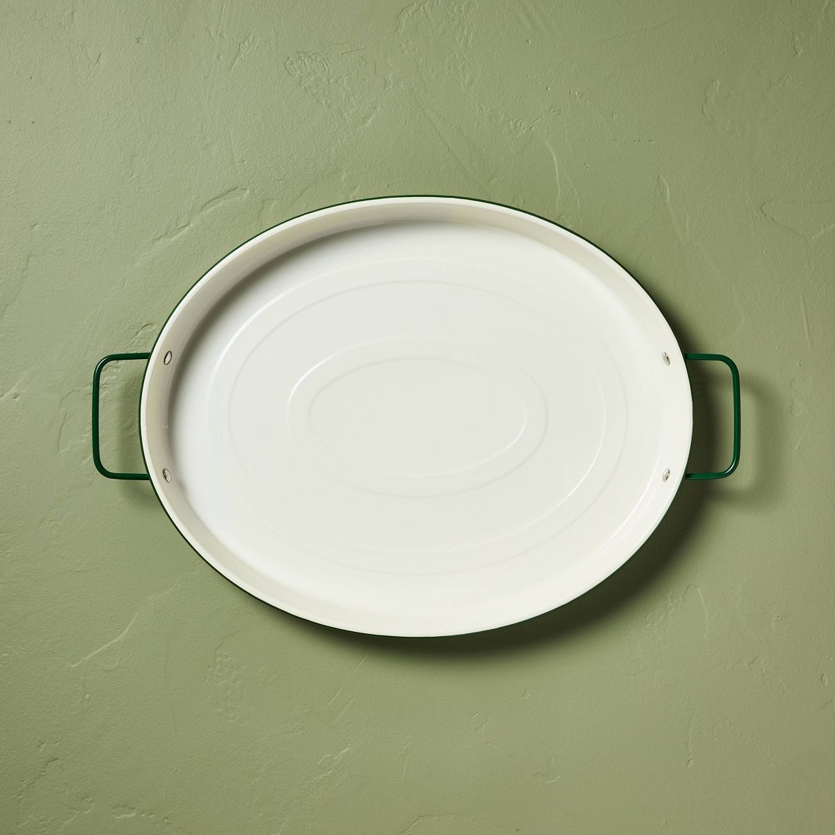 Enamel-Coated Metal Oval Serving Tray Cream/Green - Hearth & Hand™ with Magnolia | Target