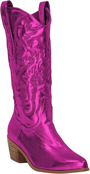 MissHeel Embroiderded Spider Webs Knee High Cowboy Boots | Amazon (US)
