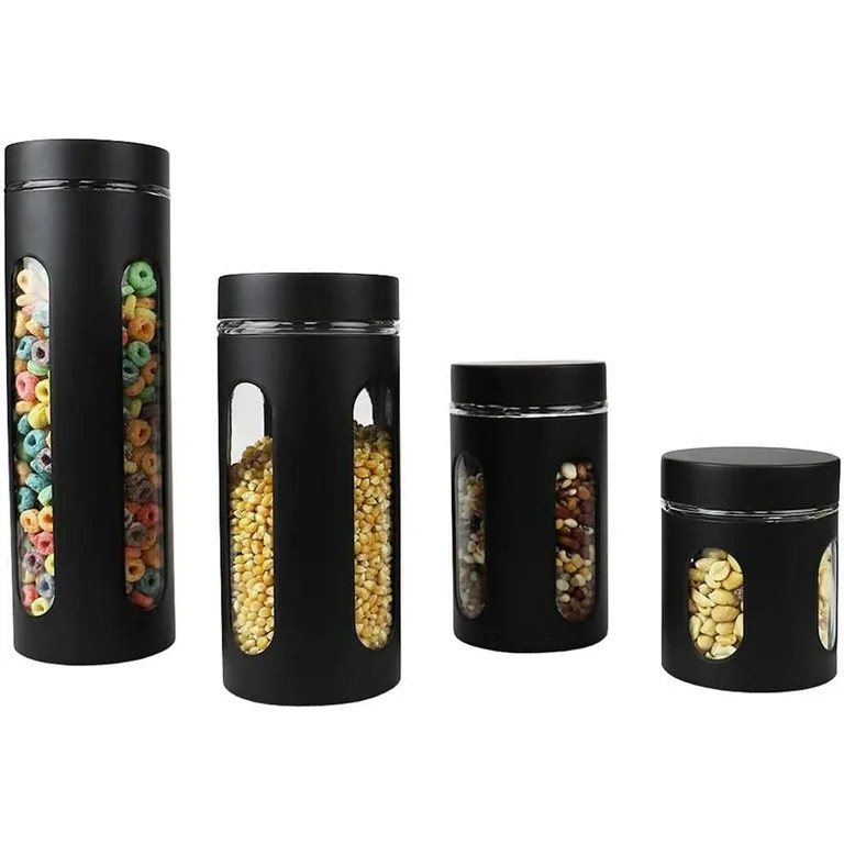 4 PC Stainless Steel Canister Set with Twist-Top & Clear Window, Food, Coffee, Pasta Storage Jars... | Walmart (US)