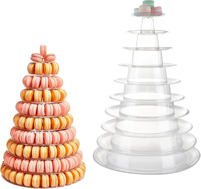 10 Tier Macaron Tower, Round Plastic Macaroon Tower Stand Transparent Dessert Display Donut Stand... | Amazon (US)