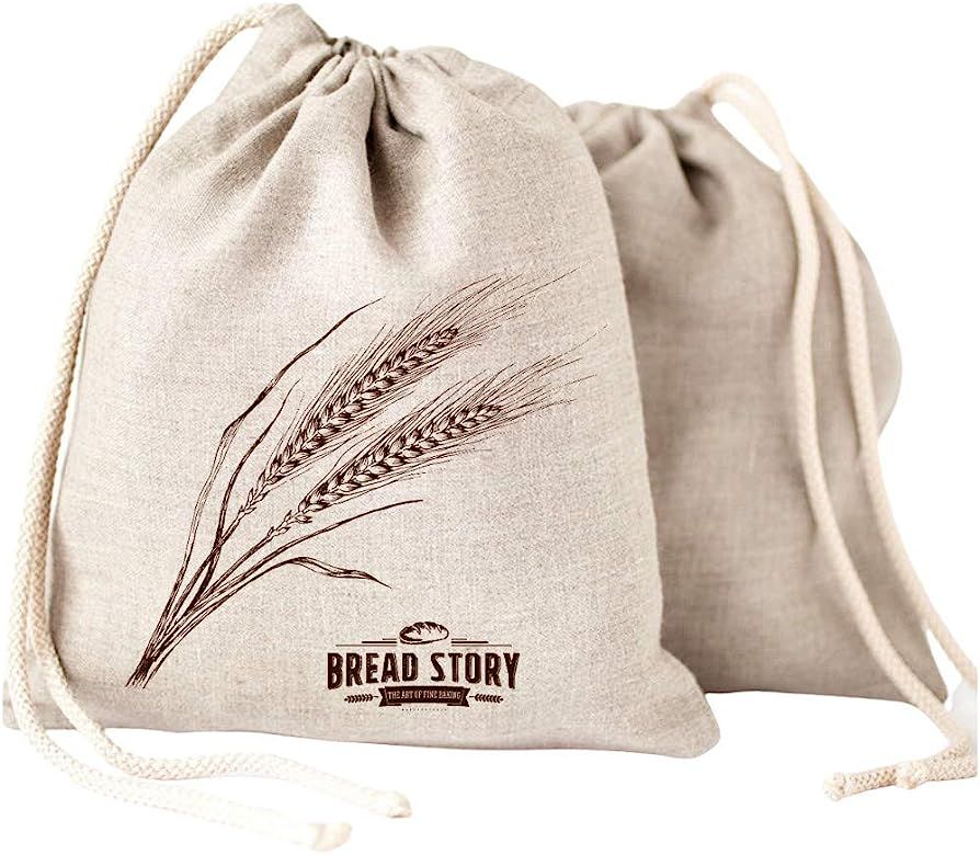 Linen Bread Bags - 2-Pack 11 x 15 inch Ideal for Homemade Bread, Unbleached, Reusable Food Storage,  | Amazon (US)