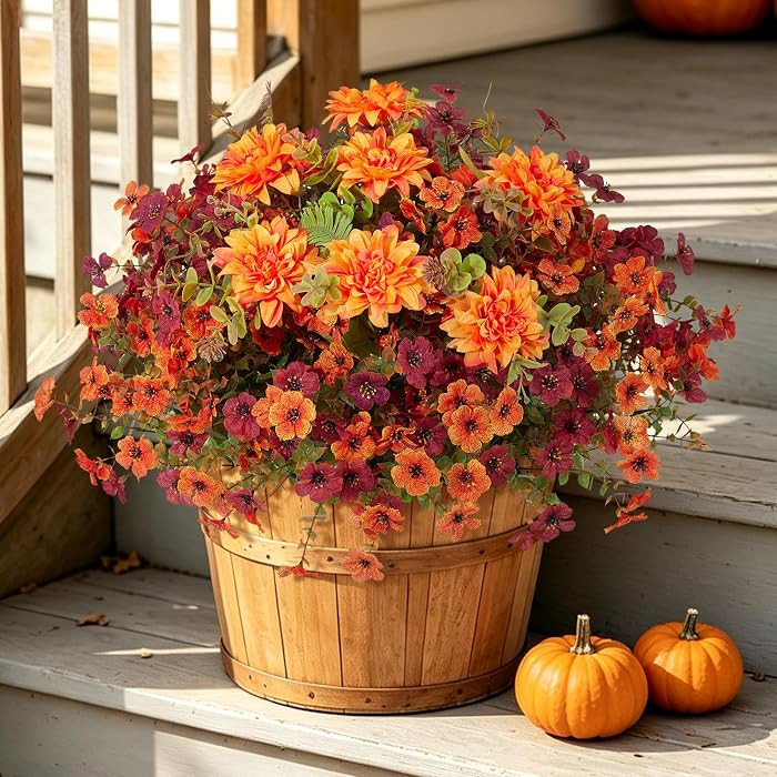 Artificial Mums for Outdoors Planter Silk Fake Flower for Fall Decor | Amazon (US)