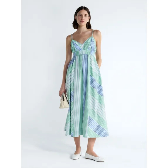 Free Assembly Women's and Women's Plus Striped Cotton Maxi Dress, with Cut Out Back, Sizes XS-4X ... | Walmart (US)