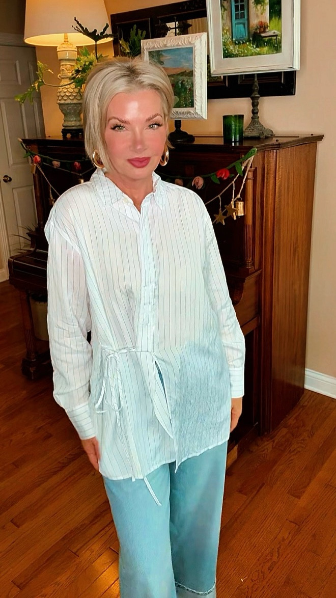 She’s tailored but not uptight. Structured but still soft. This LOFT blouse gives shape with that sweet little waist tie and the stripe keeps it long and lean. 

#LTKdayinmylife #LTKSaleAlert #LTKootd