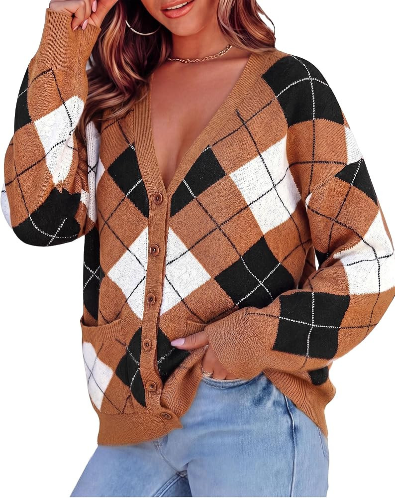 PRETTYGARDEN Women's Cardigan Argyle Winter Sweaters | Amazon (US)