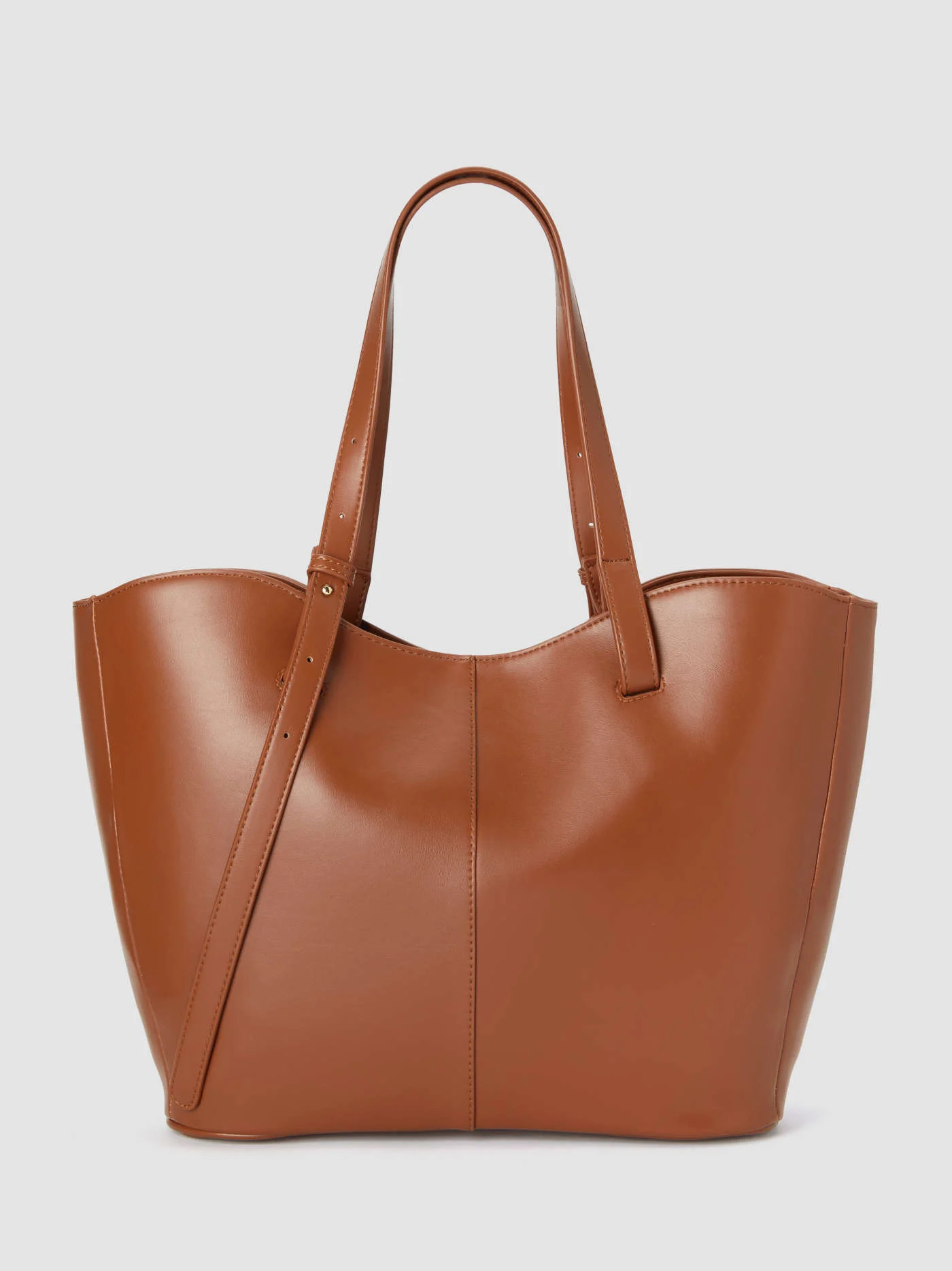 SOLID HALF-MOON ADJUSTABLE FAUX LEATHER TOTE BAG | Cider