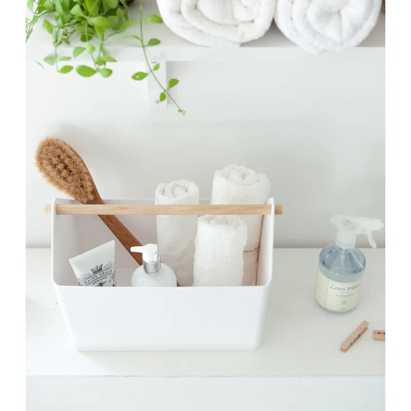 Yamazaki Home Storage Organizer/Cleaning Caddy/Storage Basket With Handle, Plastic + Wood, Handle | Wayfair North America