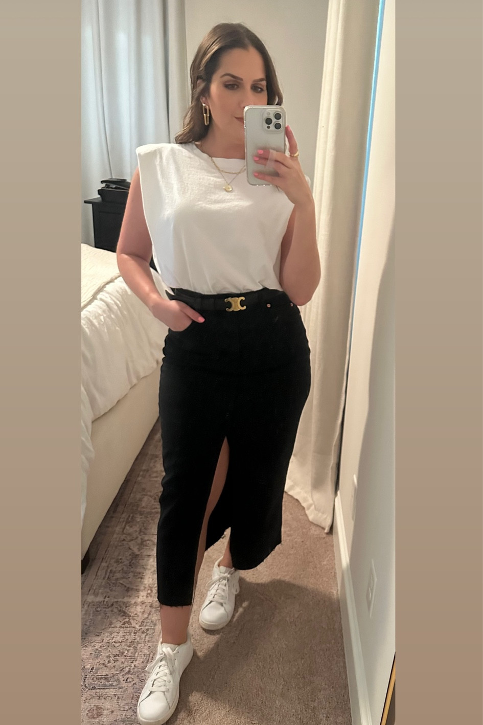 Long denim skirt outfit
Denim midi skirt outfit
Concert outfit
Celine belt dupe
White tee outfit
White sneakers outfit 
Classic spring outfit
Classic summer outfit
Timeless style 
Timeless fashion
Classic style 
Classic fashion 
Gold layered necklaces 
Uncommon James earrings
Uncommon James jewelry
Gorjana jewelry
Gorjana necklace 
White Nike sneakers 
Black denim skirt
Black denim midi skirt 
Casual day outfit
Casual night outfit
Night outfit 

#LTKstyletip #LTKunder100 #LTKunder50