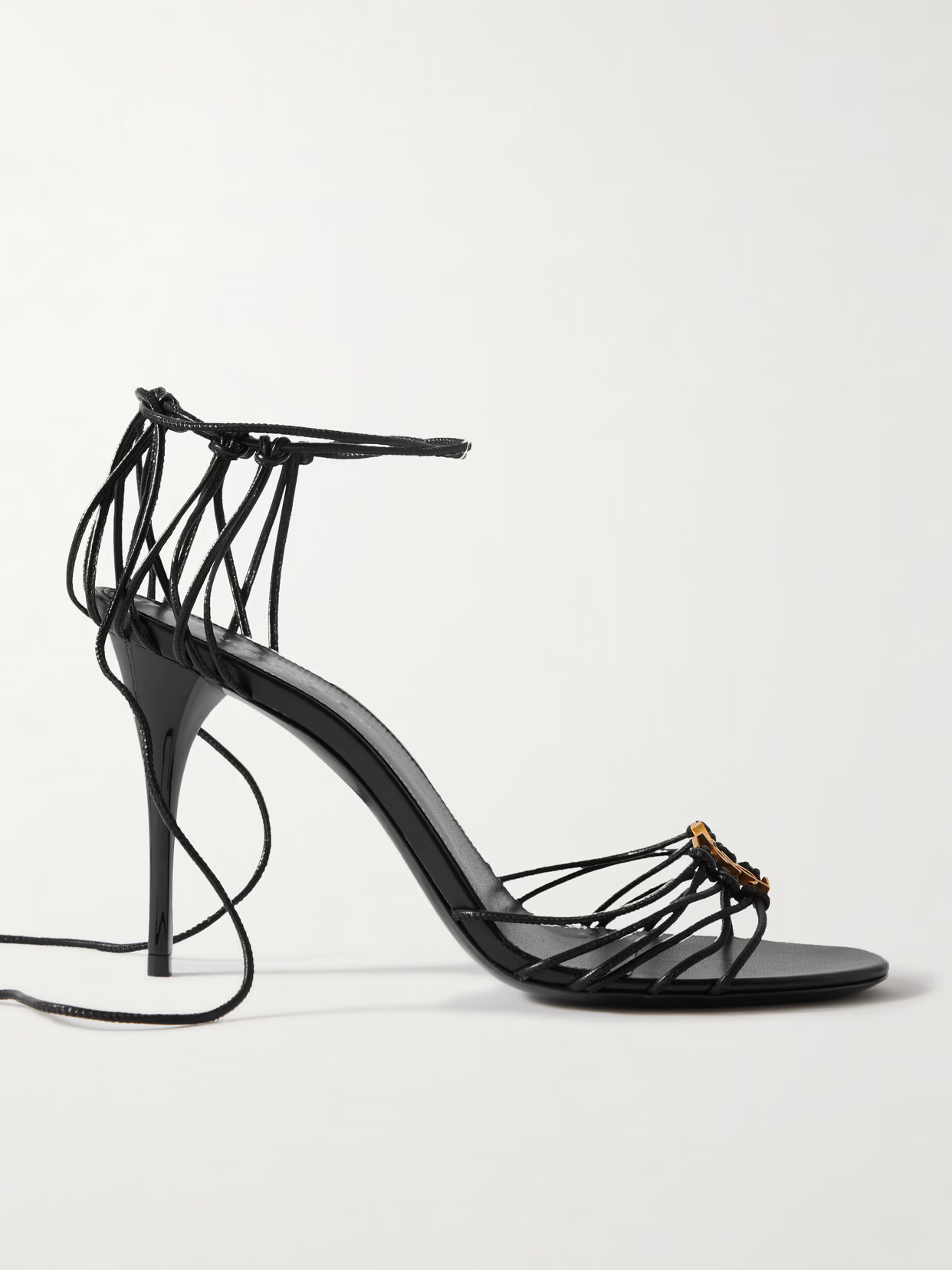 SAINT LAURENT - Babylone Embellished Knotted Leather Sandals - Black | NET-A-PORTER (US)