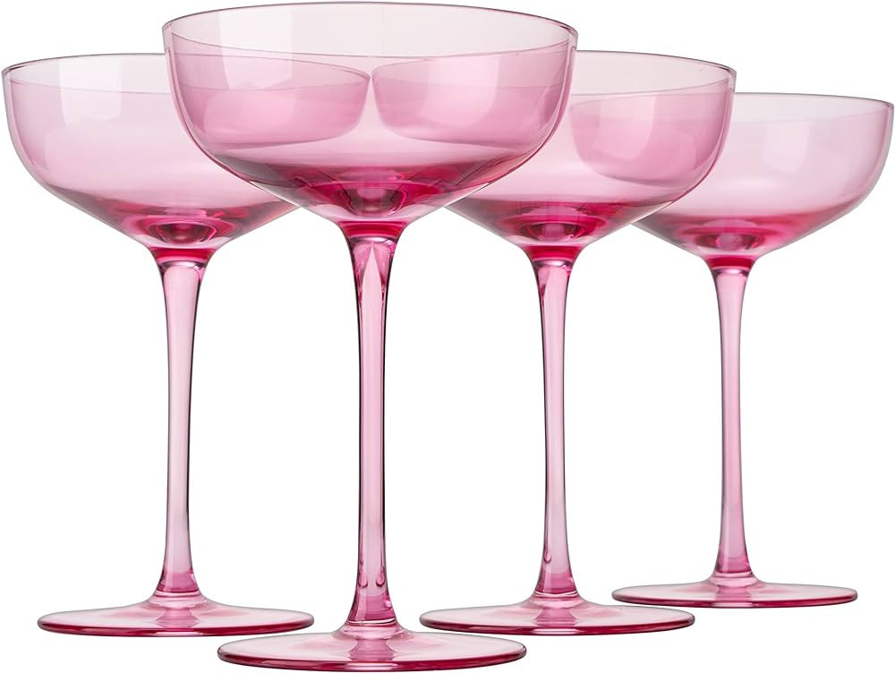 Pink Colored Martini, Champagne and Cocktail Coupe Glass | 7oz | Set of 4 Colorful Champagne & Gl... | Amazon (US)