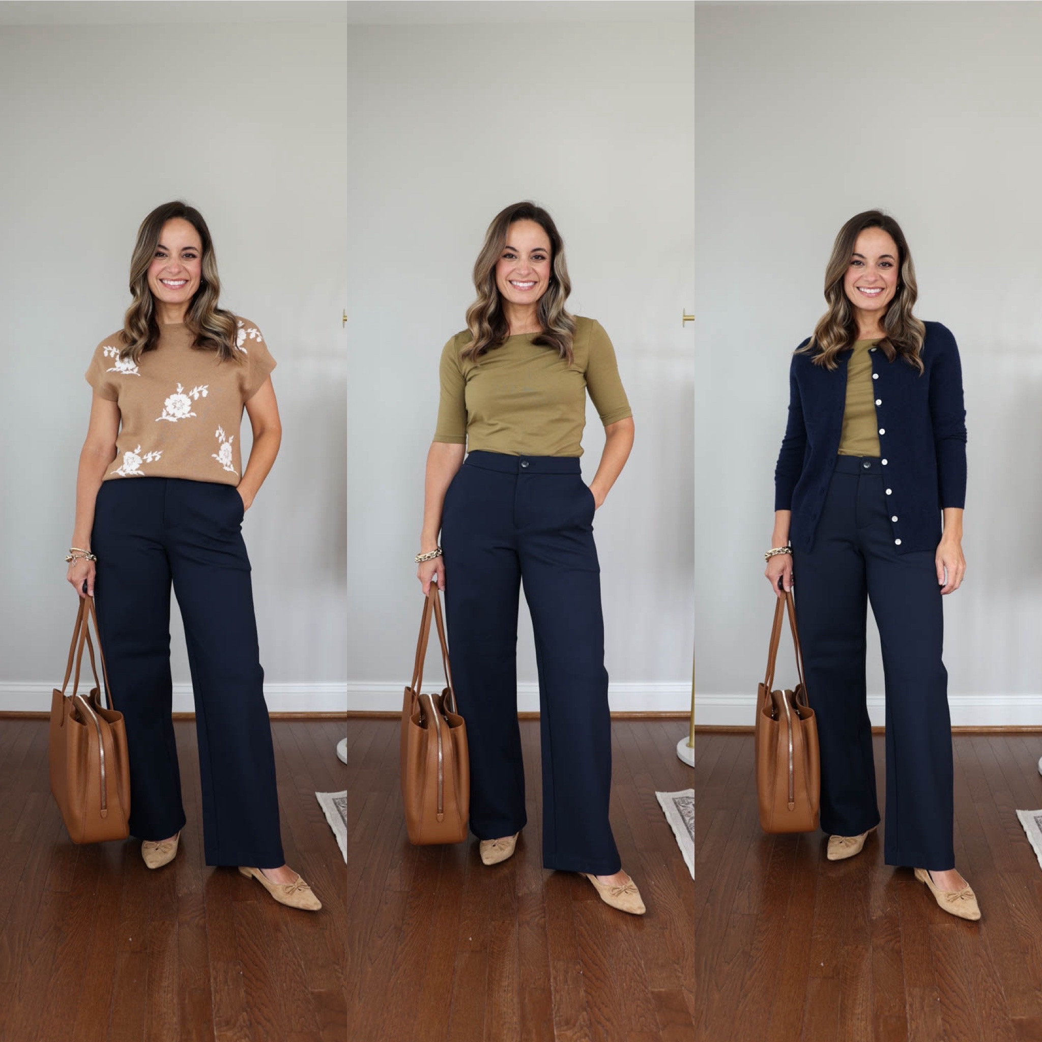 10 items 20+ business casual outfits for petites! 

3 bottoms
Navy pants (BR Factory): petite xxs - 27.5” inseam 
Brown pants (Quince): 0 short - 11” rise 24” inseam 
Navy skirt (Aritzia): xs 

7 top 
Tan sweater (LOFT): petite xxs 
Green top (BR Factory): xxs 
Navy Cardigan (Quince): xs 
Tan Sleeveless top (Quince): xs 
Sleeveless Poplin Top (JCrew Factory): xxs 
Pink sweater (Quince): xs 
Tan cardigan (Quince): xs 
Belt (Quince): xs in mushroom 
Pointed toe flats (Sam Edelman): true to size 
Pointed toe heels (Sam Edelman): true to size 

Business casual, petite friendly work outfits, petite fashion

#LTKPetite
