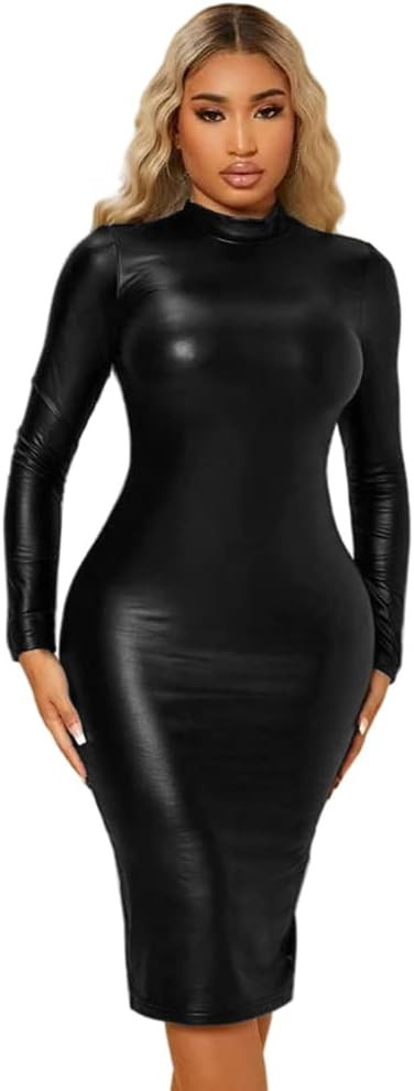Long Wetlook Dress Knee Length Party Club Erotic Dresses Performance Vestido Sexy Fetish Party Ni... | Amazon (US)