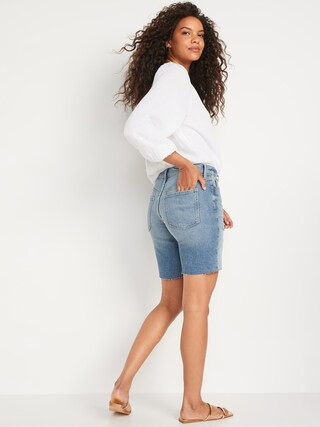 High-Waisted Button-Fly O.G. Straight Distressed Cut-Off Jean Shorts for Women -- 9-inch inseam | Old Navy (US)