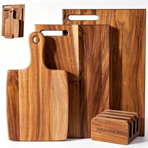 Acacia Wood Cutting Board Set of 3 with Stand – Kitchen & Charcuterie Serving Boards, Multi-Size Wooden Chopping Boards for Meat, Veggies & Fruit, Easy Clean & Space-Saving Display | Amazon (US)