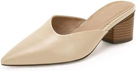 Coutgo Womens Pointed Toe V Cut Mules Chunky Block Heels Slip On Clogs Fashion Office Slides Shoe... | Amazon (US)