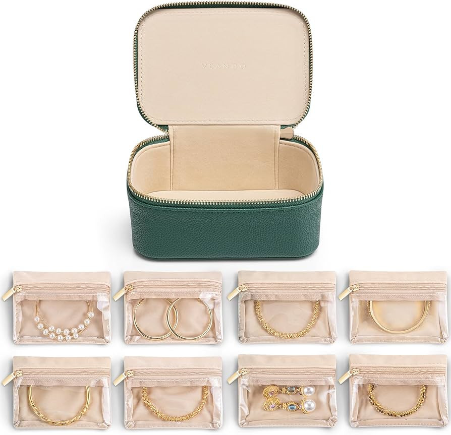 Vlando Jewelry Box with 8 Velvet Jewelry Bags Travel Jewelry Storage Box Petal Hardware Jewelry O... | Amazon (US)