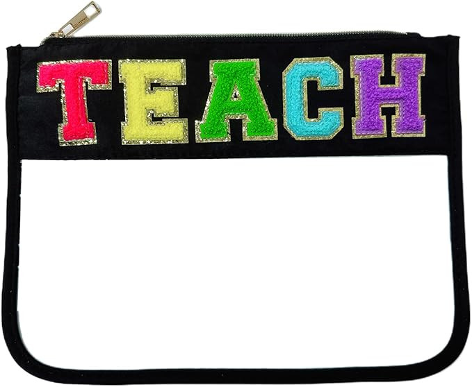 Teacher Appreciation Gifts Clear Makeup Letter Bag Pencil Bag Chenille Letter Patches Makeup Zipp... | Amazon (US)