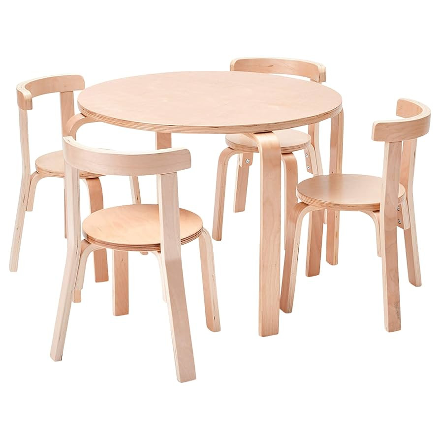 ECR4Kids Bentwood Round Table and Curved Back Chair Set, Kids Furniture, Natural, 5-Piece | Amazon (US)