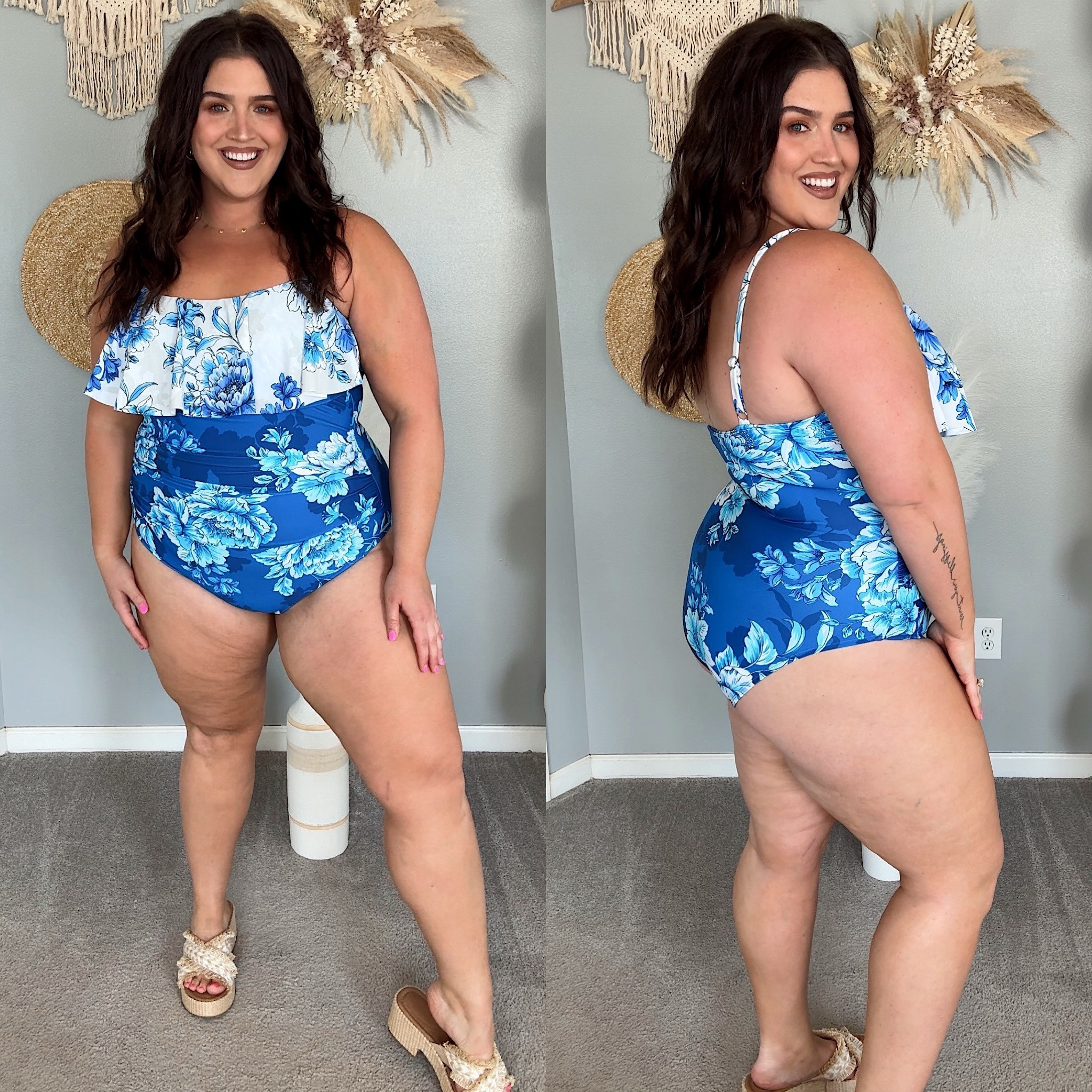 Cupshe plus size swimsuit 🩵 Santorini chic, ruffle detail and modest back. Size XXL 

#LTKPlusSize #LTKFindsUnder50 #LTKSwim