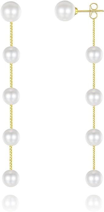 DAILY VIBES 14K Gold Freshwater Pearl Drop Earrings Dangle Dainty Long White Cultured Baroque Pea... | Amazon (US)