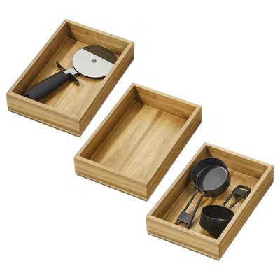 iDesign Acacia Wood Kitchen Drawer Organizer - Set of 3 - Natural | Target