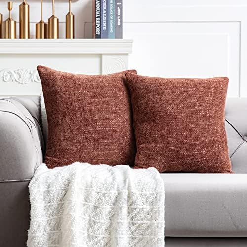 Anickal Pillow Covers 18x18 Inch Set of 2 Terracotta Rust Decorative Throw Pillow Covers Square A... | Amazon (US)