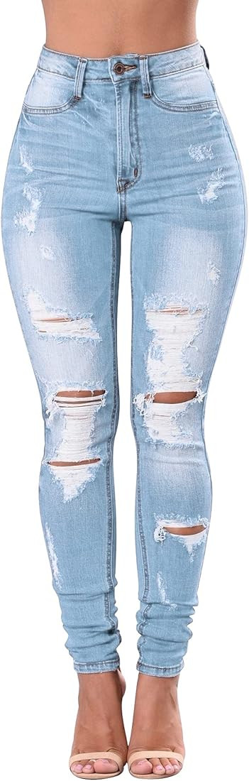 KDF Women's High Waisted Jeans for Women Distressed Ripped Jeans Slim Fit Butt Lifting Skinny Str... | Amazon (US)