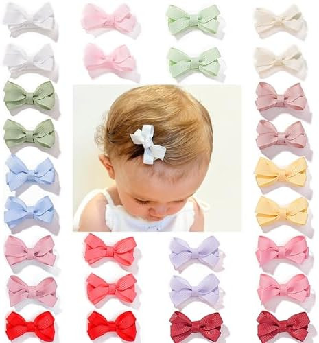 28 Pack 2'' Mini Bow Snap Clips,Baby Girls Grosgrain Ribbon Bows Tiny Hair Clips Fine Hair for Gi... | Amazon (US)