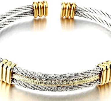 Amazon.com: COOLSTEELANDBEYOND Men Women Stainless Steel Twisted Cable Adjustable Cuff Bangle Bra... | Amazon (US)