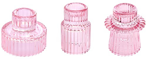 Vixdonos Pink Candlestick Holders Set of 3 Glass Candle Holders for Taper Candles,Pillar Candles and Tealight Candles | Amazon (US)