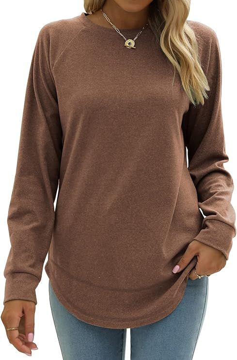 ZUPELL Sweatshirt for Women Crewneck Long Sleeve Shirts Plain Casual Fall Tops Side Split | Amazon (US)