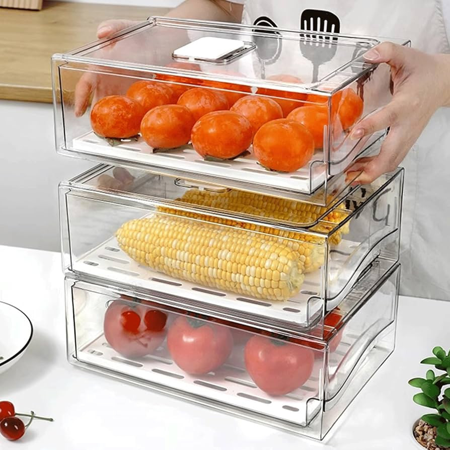 Refrigerator Organizer Bin with Ventilation System - Clear pull out fridge storage drawers stacka... | Amazon (US)
