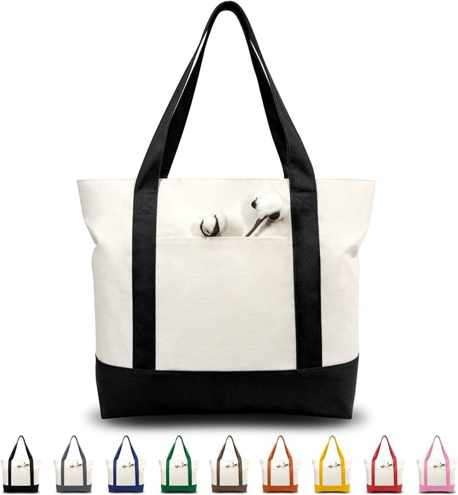 TOPDesign 1 | 3 | 6 | 30 Pack Stylish Canvas Tote Bag with an External Pocket, Top Zipper Closure... | Amazon (US)