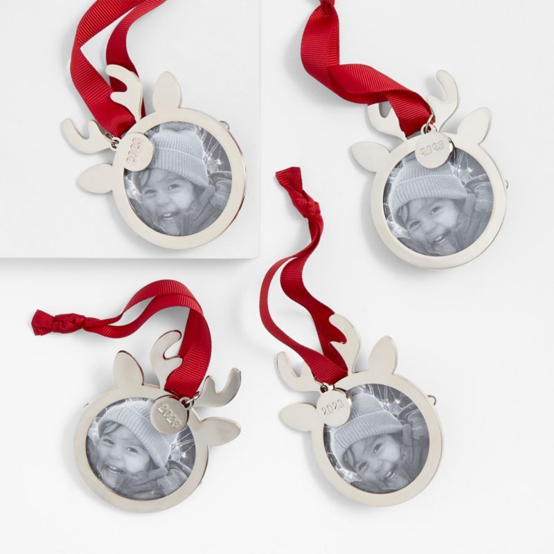 2023 Silver Reindeer Picture Frame Christmas Tree Ornaments, Set of 4 + Reviews | Crate & Barrel | Crate & Barrel