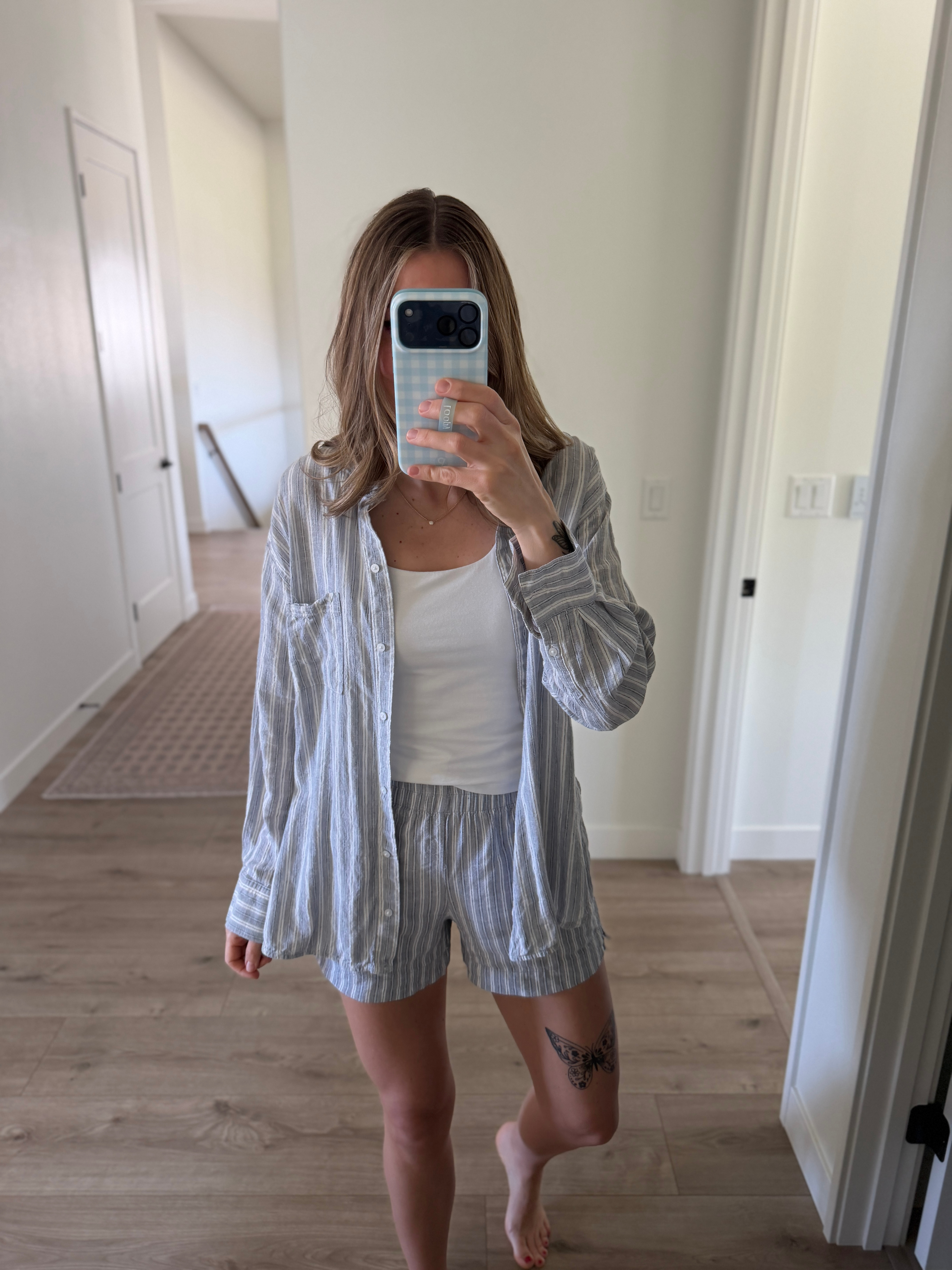 Striped set from Old Navy! Cute for a swim cover up too. Wear a S in shorts and L in shirt for an oversized fit. 

 #LTKootd #LTKTall