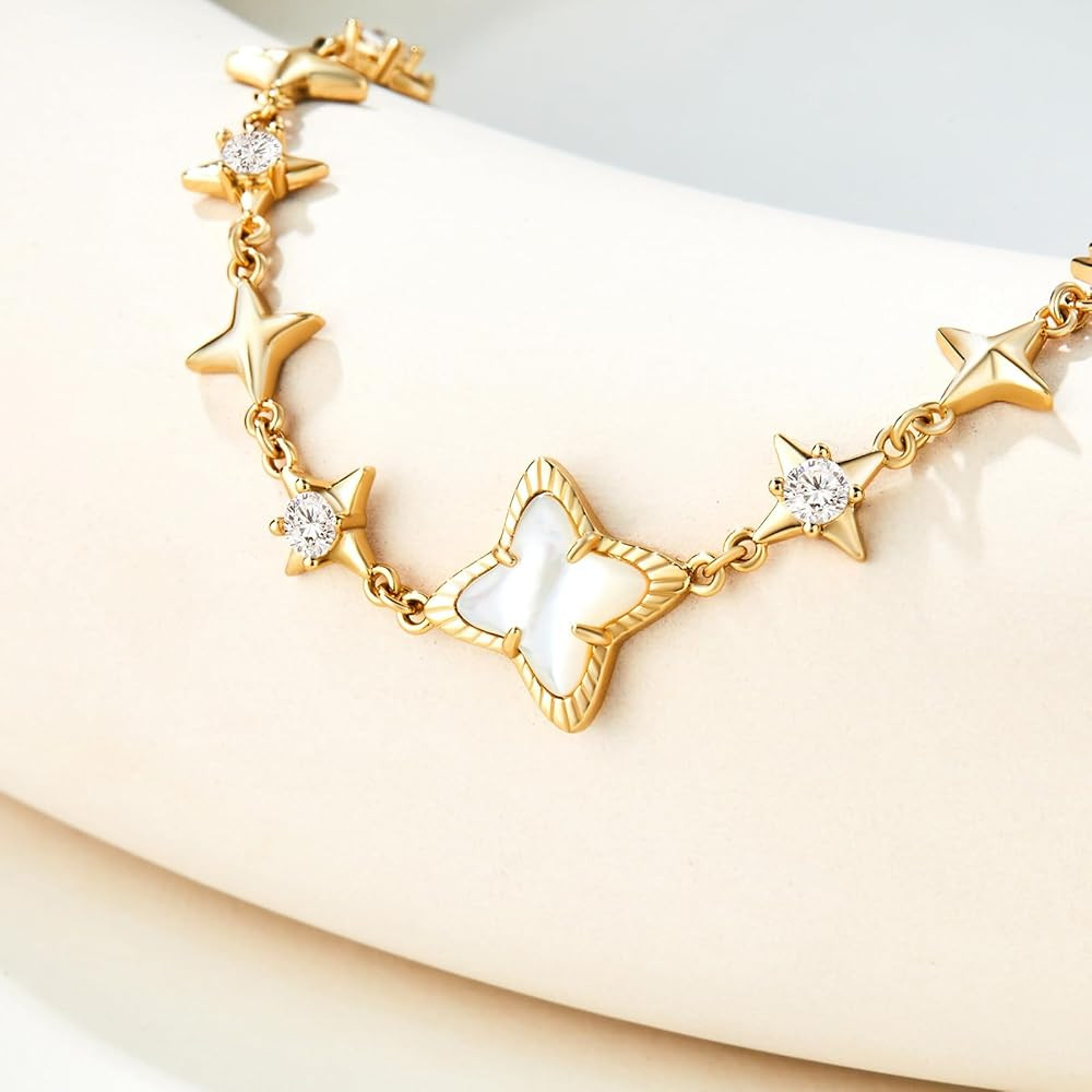 Cicy Bell Womens Bracelets 18k Gold Plated White Shell Cubic Zirconia Square Cross Adjustable Cha... | Amazon (US)
