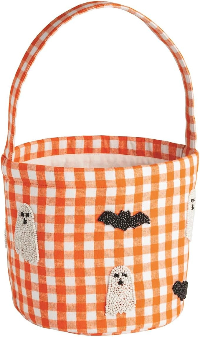 Mud Pie Unisex Kid's Halloween Beaded Treat Bucket, Orange, 7 1/2" x 8 1/2" Dia | Amazon (US)