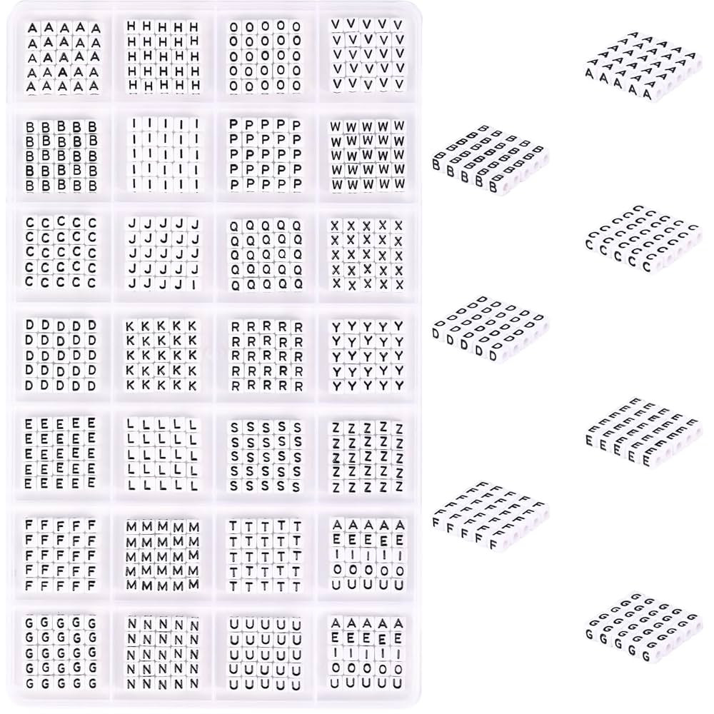 700 Pcs Small Letter Beads, 5×5mm Tiny Square Letter Beads for Bracelet Making, Mini White Lette... | Amazon (US)