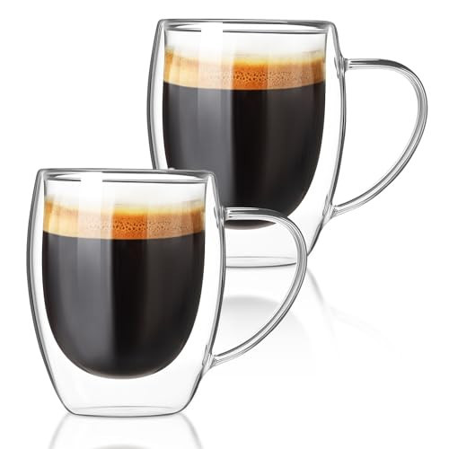 FrutPunch Double walled glass coffee mugs, Glass Coffee Mugs Set Of 2, Glass Coffee Cups with Handles, 12OZ, Suitable for Cappuccino, Latte, Espresso, Hot Drinks, Cold Drinks | Amazon (US)