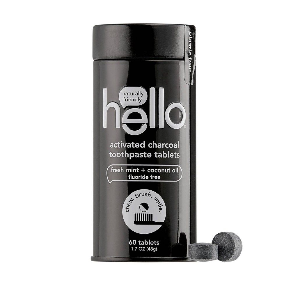 hello Activated Charcoal Whitening Toothpaste Tablets, Natural Mint Fluoride Free - Trial Size - 60c | Target