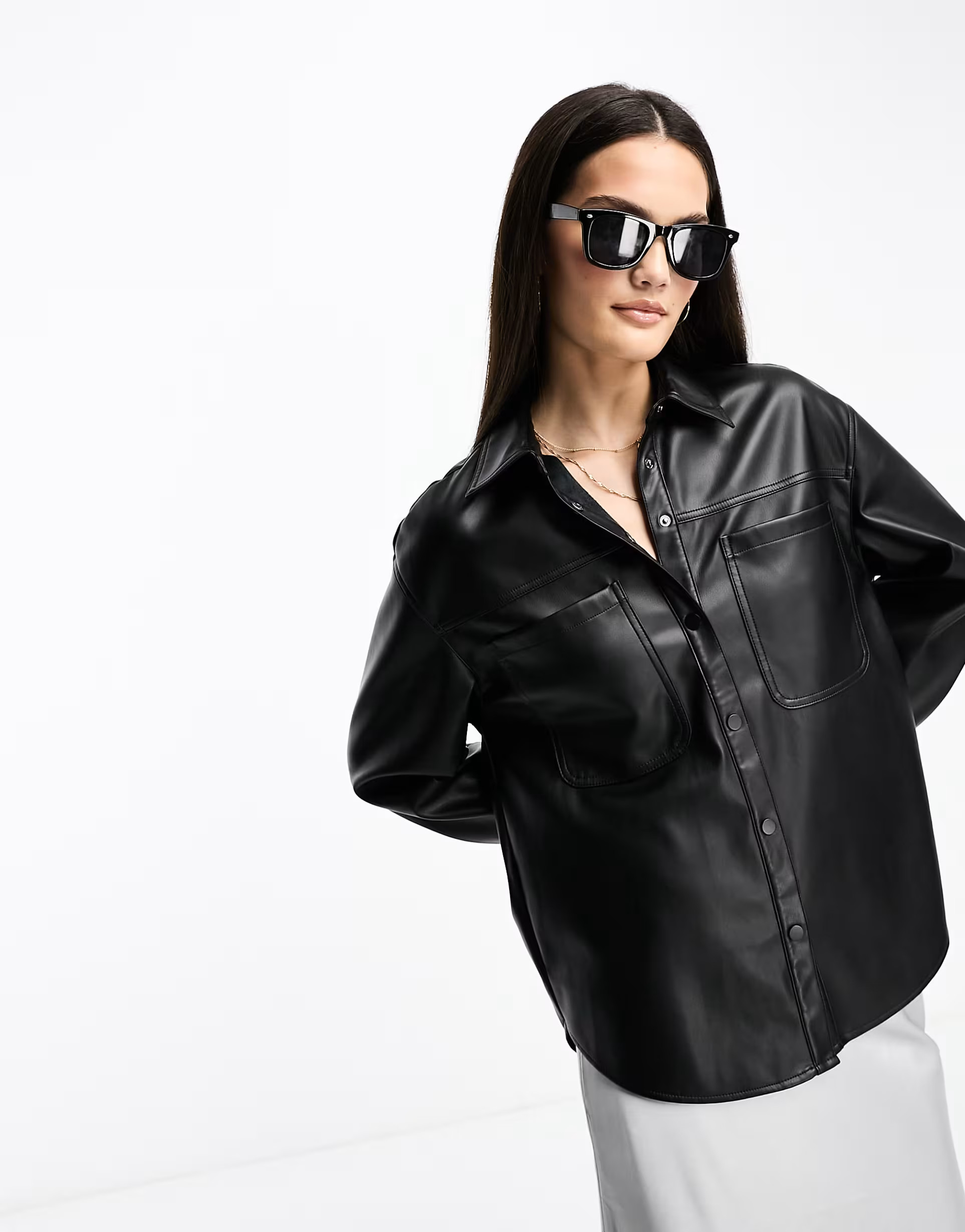 Stradivarius faux leather shirt in black | ASOS (Global)