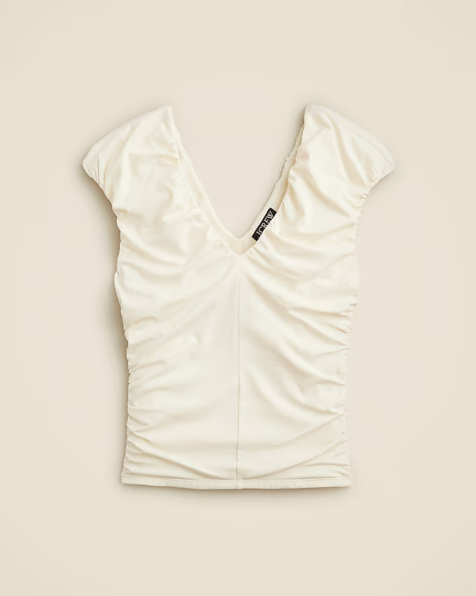 Ruched V-neck top in stretch cotton blend | J. Crew US