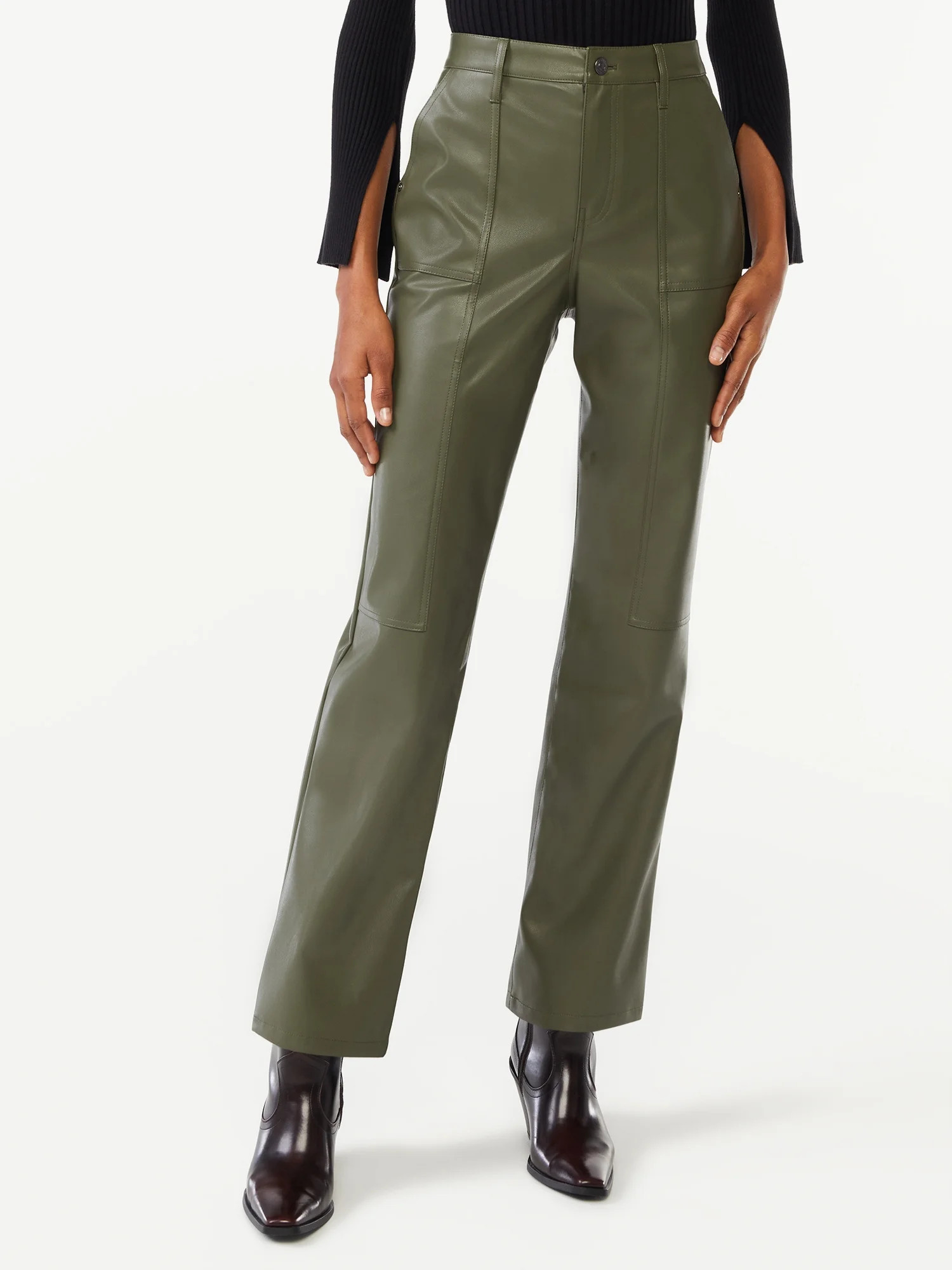 Scoop Women's Faux Leather Straight Pants - Walmart.com | Walmart (US)