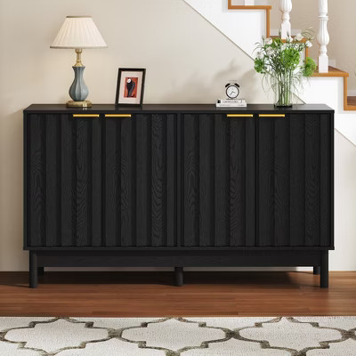 Heynemo 55" Buffet Cabinet with Storage, Fluted Sideboard with Doors and Adjustable Shelves, Wood Credenzas Console Table, Coffee Bar Cabinet, Black | Target