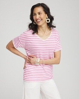 Pink Stripe Sweater Trim Linen Tee | Chico's