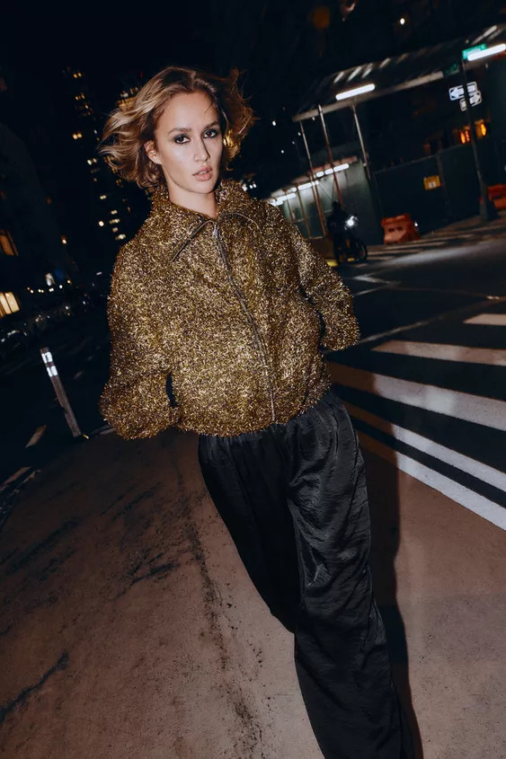 METALLIC THREAD BOMBER JACKET | Zara US
