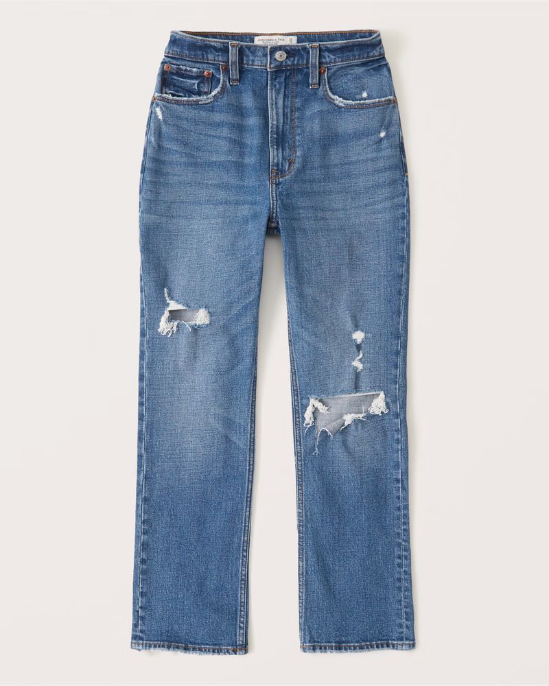 Curve Love Ultra High Rise Ankle Straight Jeans | Abercrombie & Fitch (US)