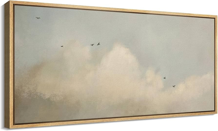 SIGNFORD Extra Large Framed Canvas Print Wall Art Serene Cloudscape with Birds in Flight Illustra... | Amazon (US)