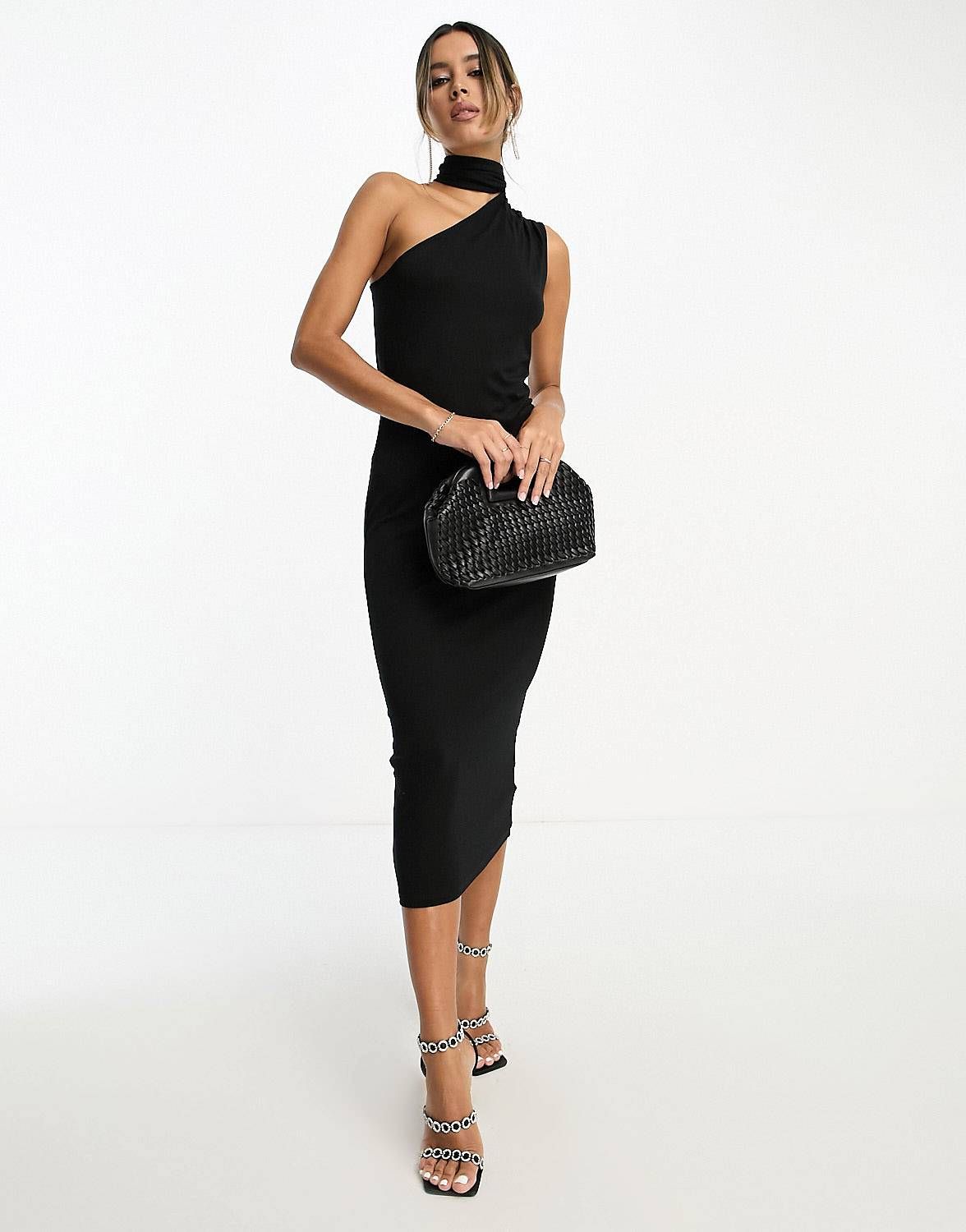 ASOS DESIGN halter shoulder midi dress in black | ASOS (Global)