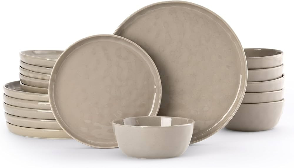 Famiware Mars Plates and Bowls Set, 18 Pieces Dinnerware Sets, Dishes Set for 6, Cinnamon Brown | Amazon (US)